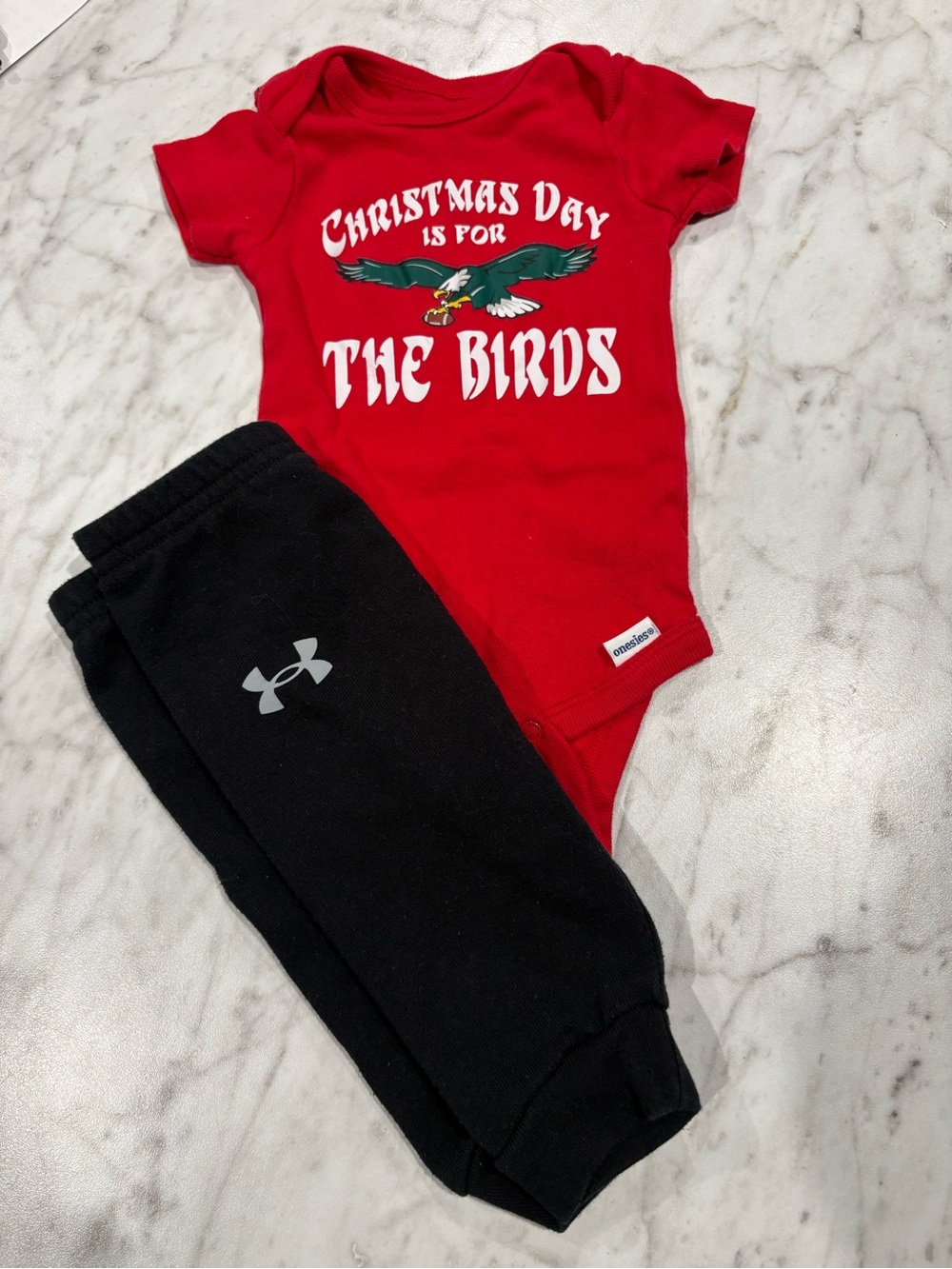 Philadelphia Eagles Graphic Onesie and Under Armour Black Infant Joggers Outfit